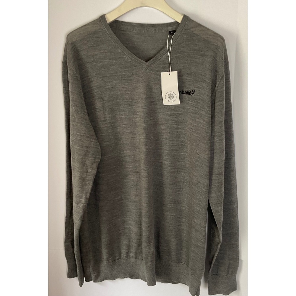 Kariban Premium Mens XL Grey 100% Merino Wool V-Neck Herbalife Sweater NWT